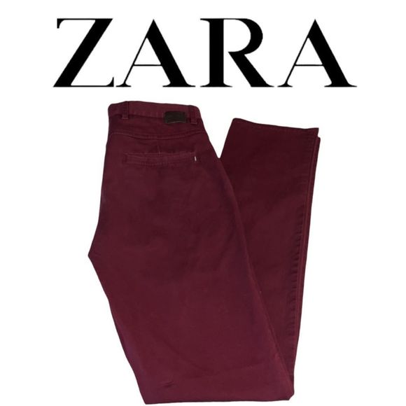 Zara Pants Zara Man Basic Collection Mens Burgundy Chino Pants Slim